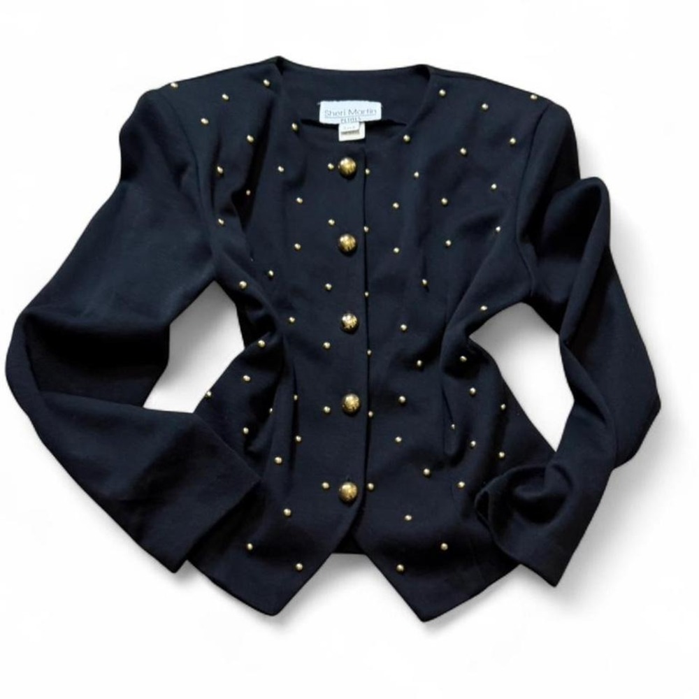 Vintage‎ 80s Sheri Martin Black Gold Studded Blazer